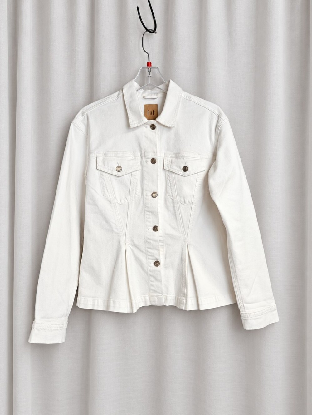 GAP White Denim Button Front Stretch Cotton Flared Hem Classic Jean Jacket